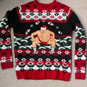 Sushi Santa ugly Christmas sweater size L men